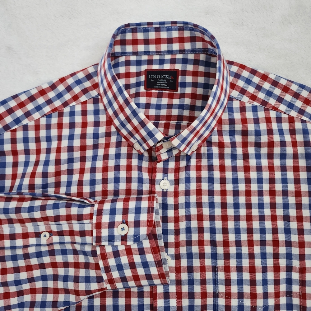 UNTUCKit Men's L Relaxed Fit‎  Checkered Button Down Shirt Cotton Smart Casual